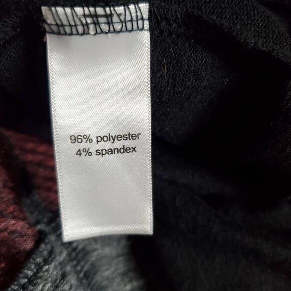 Maurices Hooded Open Front Cardigan Red Black Plaid Colorblock Knit Women’s M - Picture 5 of 6